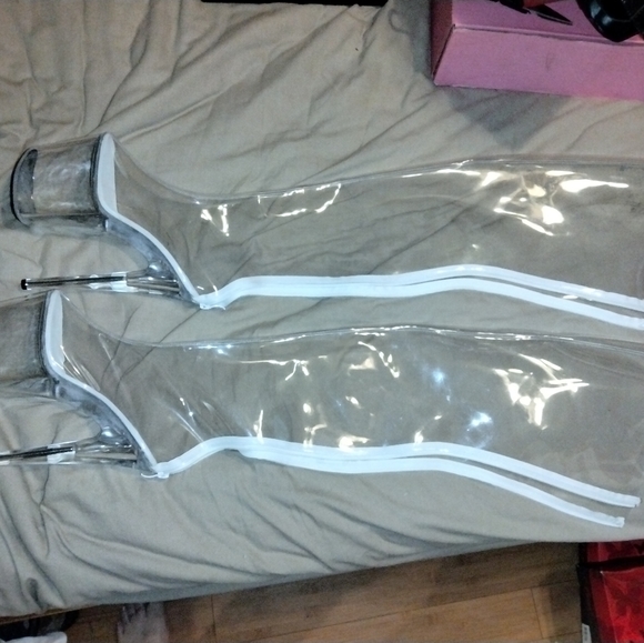 Custom made Shoes - Clear crotch OTK stripper boots.